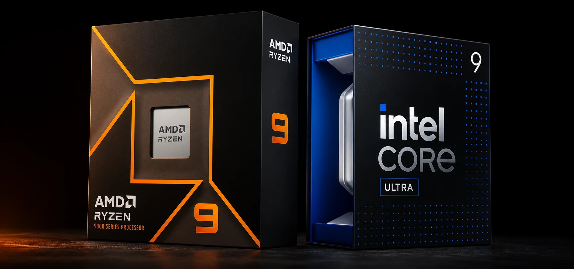Cajas de procesador AMD Ryzen e Intel Core juntas para comparativa