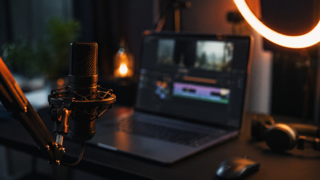 Micrófono profesional y portátil con edición de vídeo, setup de grabación de contenido de GigaComponentes